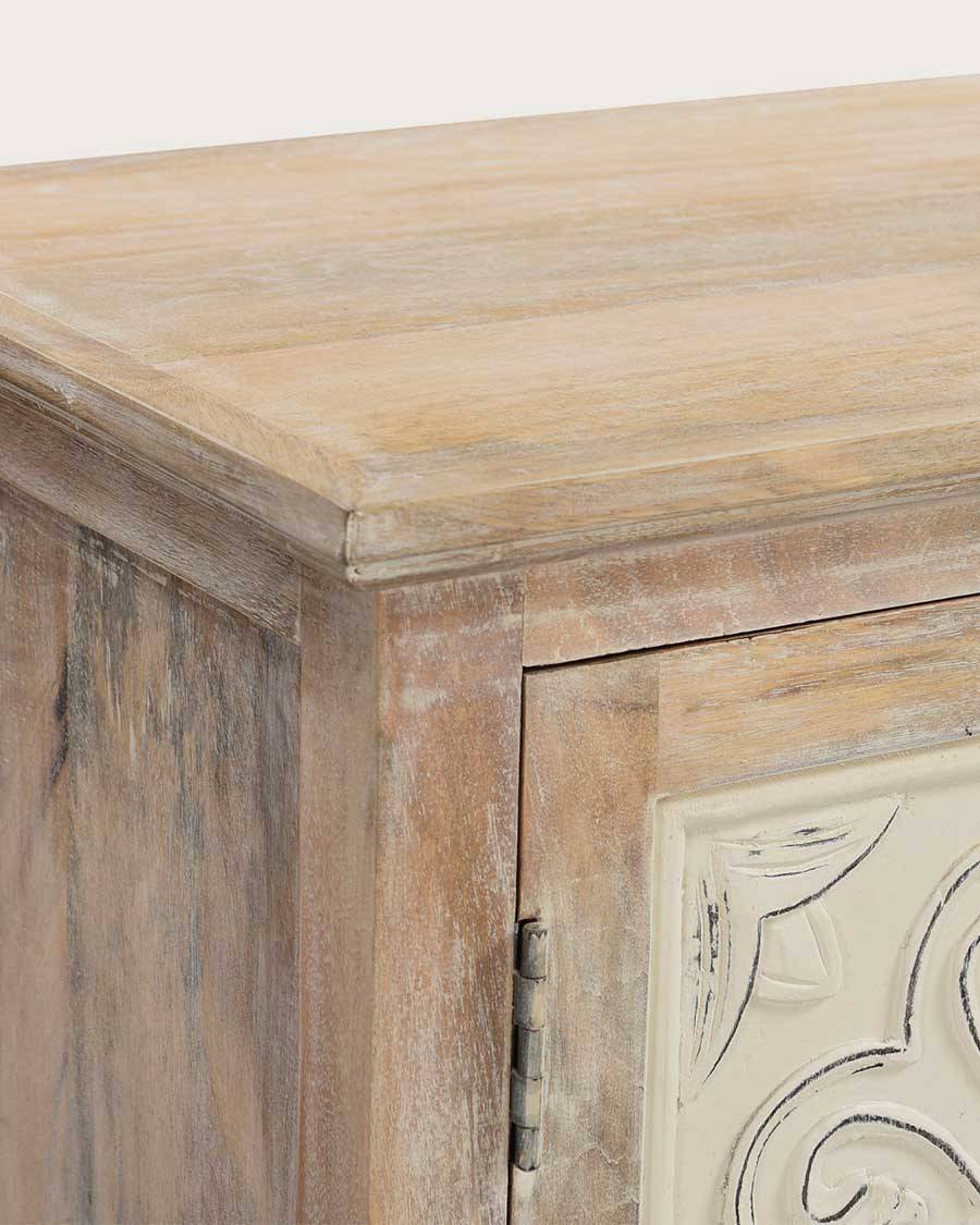 Mala - Buffet haut 2 portes en bois de manguier massif sculpté 85 cm - UNIQKA - Imagen 5