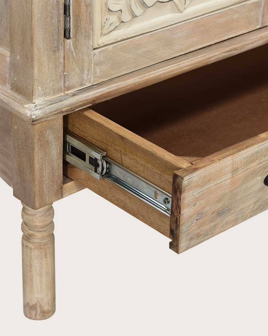 Mala - Buffet haut 2 portes en bois de manguier massif sculpté 85 cm - UNIQKA - Imagen 4