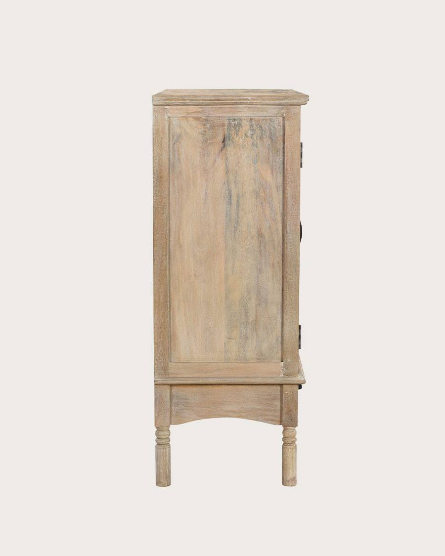 Mala - Buffet haut 2 portes en bois de manguier massif sculpté 85 cm - UNIQKA - Imagen 7