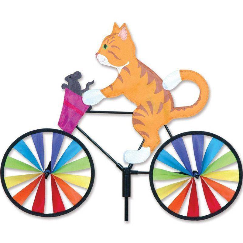 Moulin à vent décoratif - Premier Kite - Chat roux sur son vélo