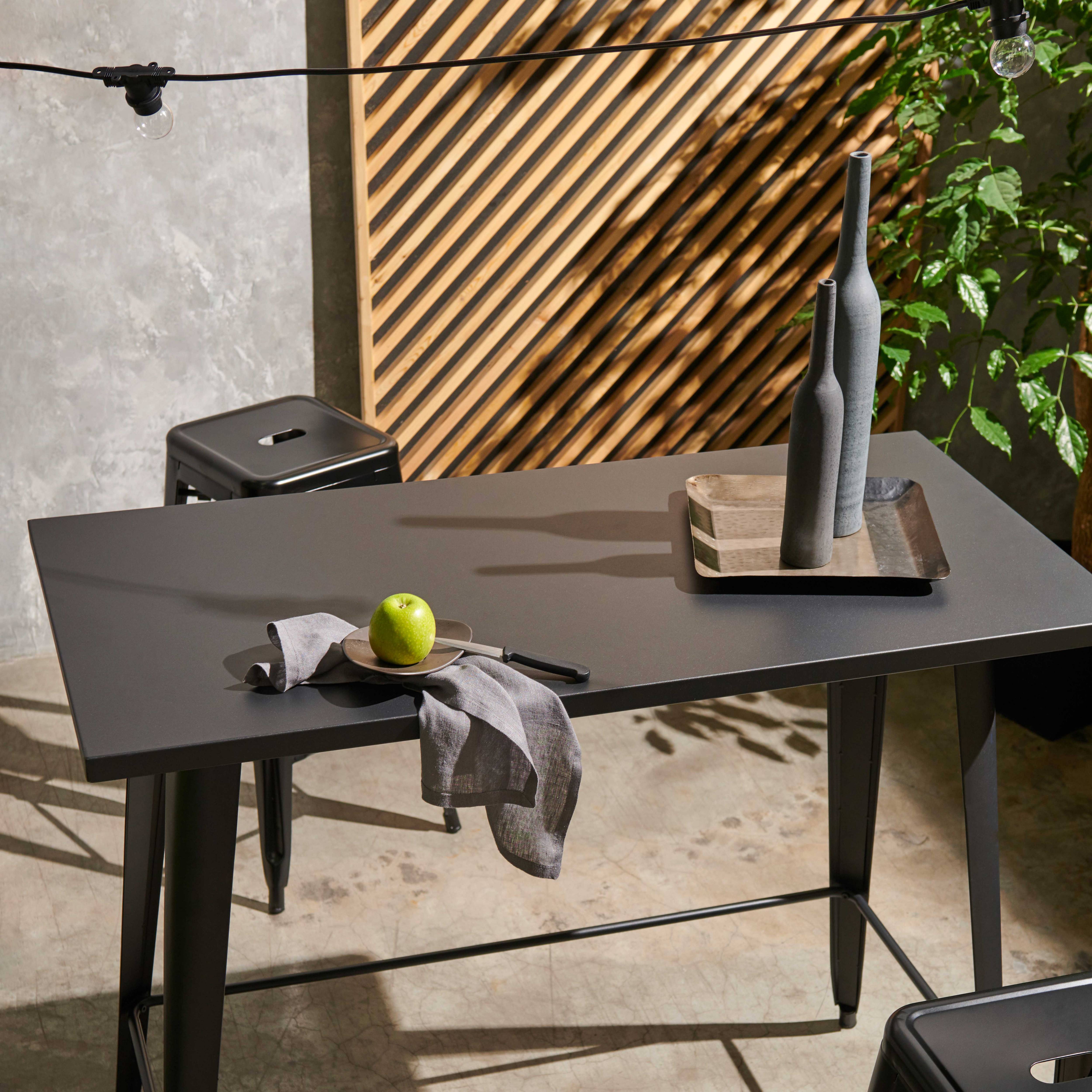 Oviala - Table haute de jardin et 4 tabourets en métal noir mat New York - Oviala - Imagen 2