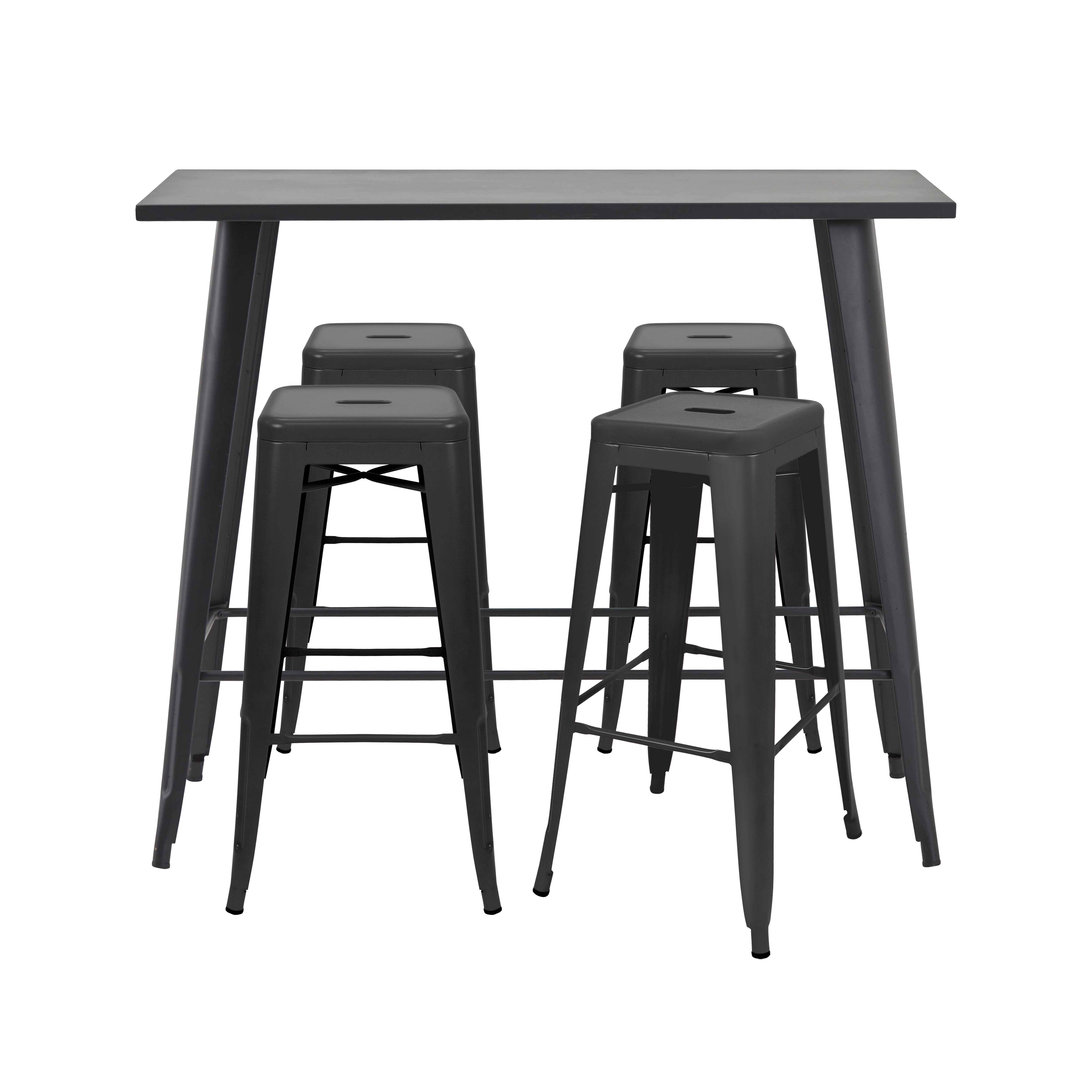 Oviala - Table haute de jardin et 4 tabourets en métal noir mat New York - Oviala - Imagen 5