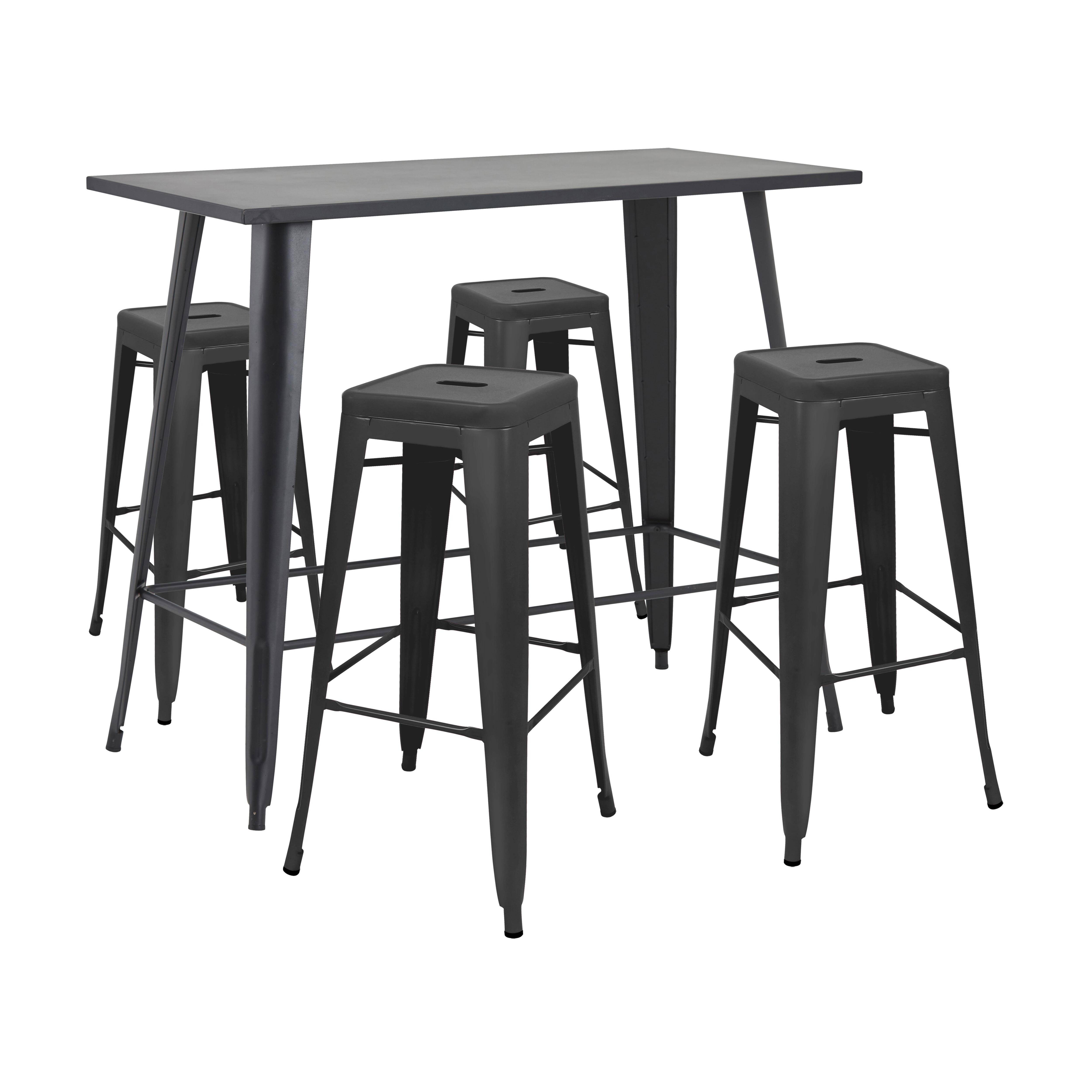 Oviala - Table haute de jardin et 4 tabourets en métal noir mat New York - Oviala - Imagen 1