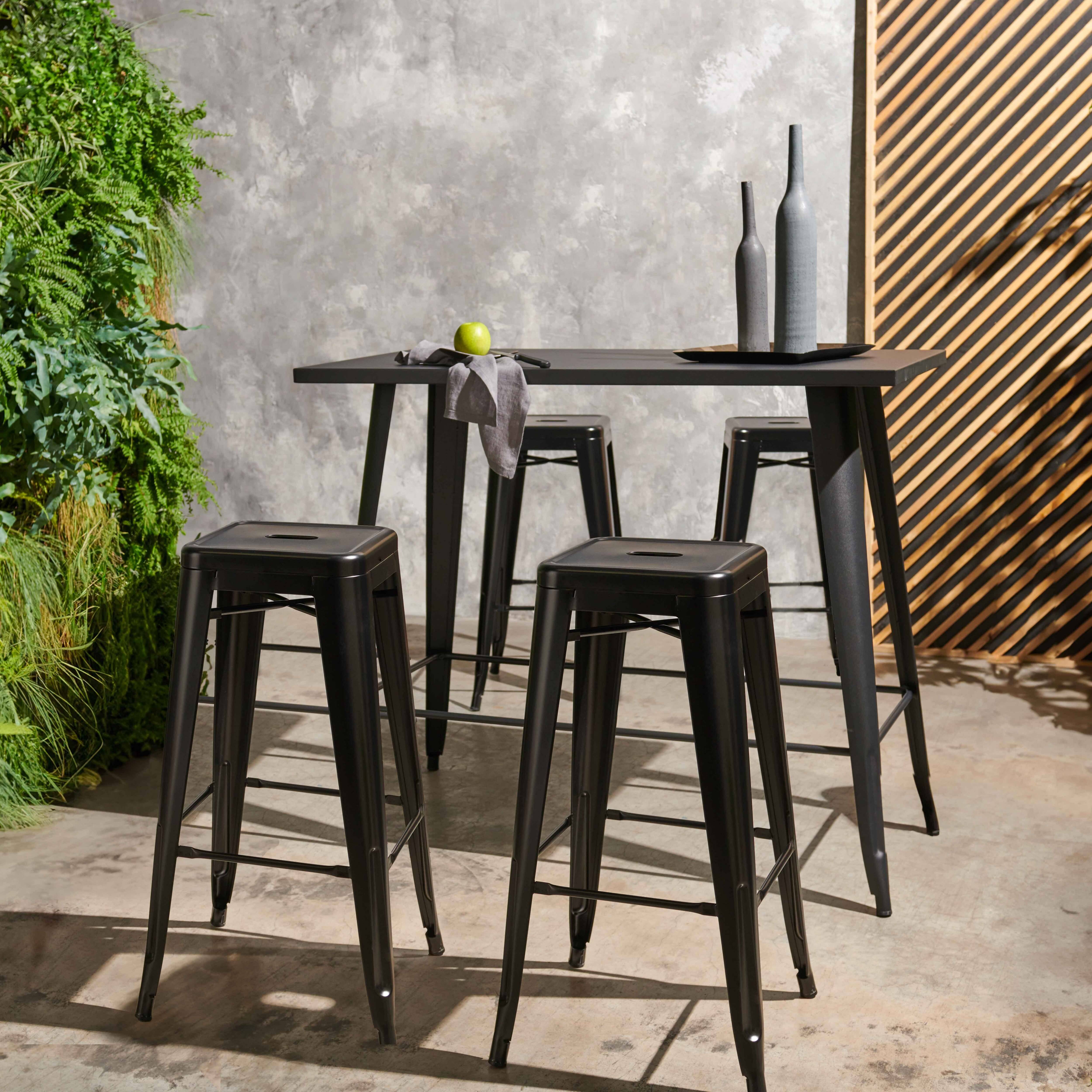 Oviala - Table haute de jardin et 4 tabourets en métal noir mat New York - Oviala - Imagen 3