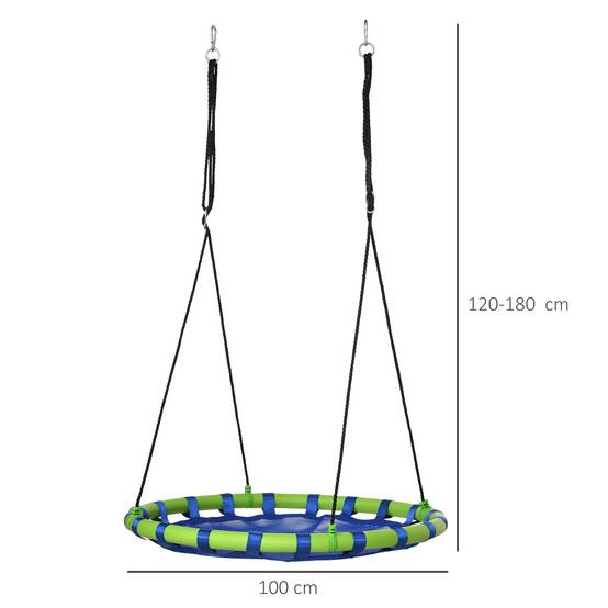 Balançoire nid bleu et vert hauteur ajustable Ø100 × 120–180 cm fixation arbre enfants dès 3 ans - Image 5