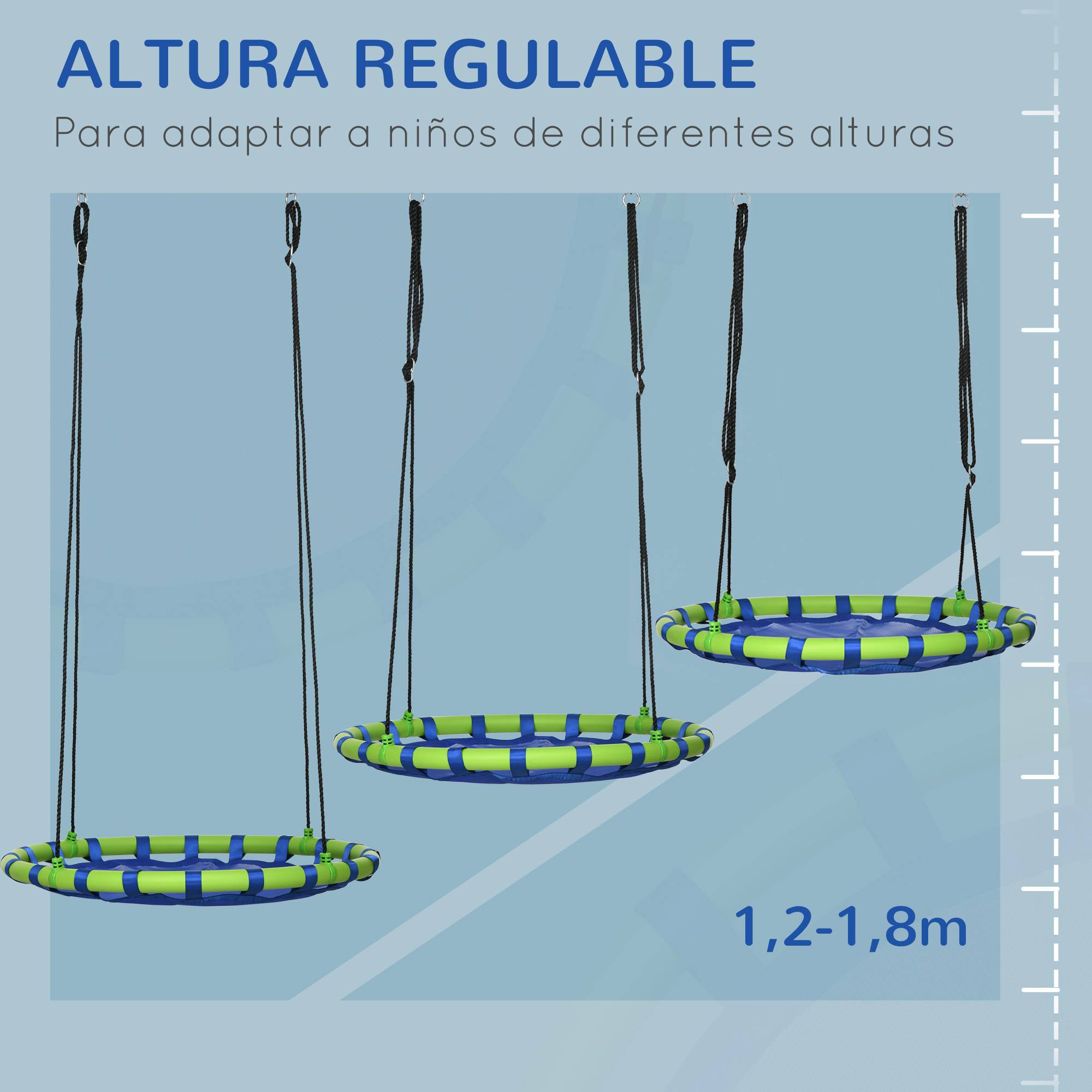 Balançoire nid bleu et vert hauteur ajustable Ø100 × 120–180 cm fixation arbre enfants dès 3 ans - Image 6