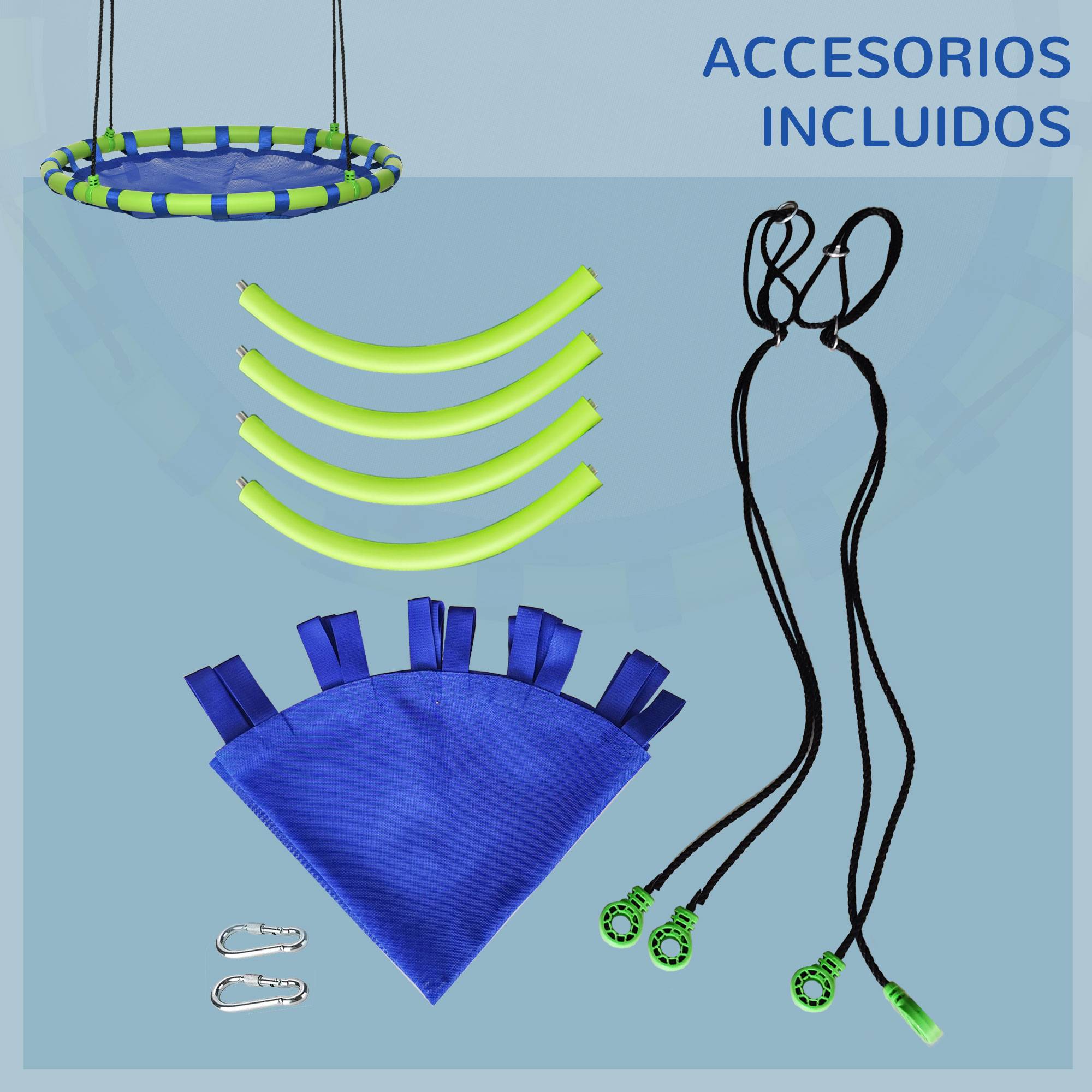 Balançoire nid bleu et vert hauteur ajustable Ø100 × 120–180 cm fixation arbre enfants dès 3 ans - Image 10