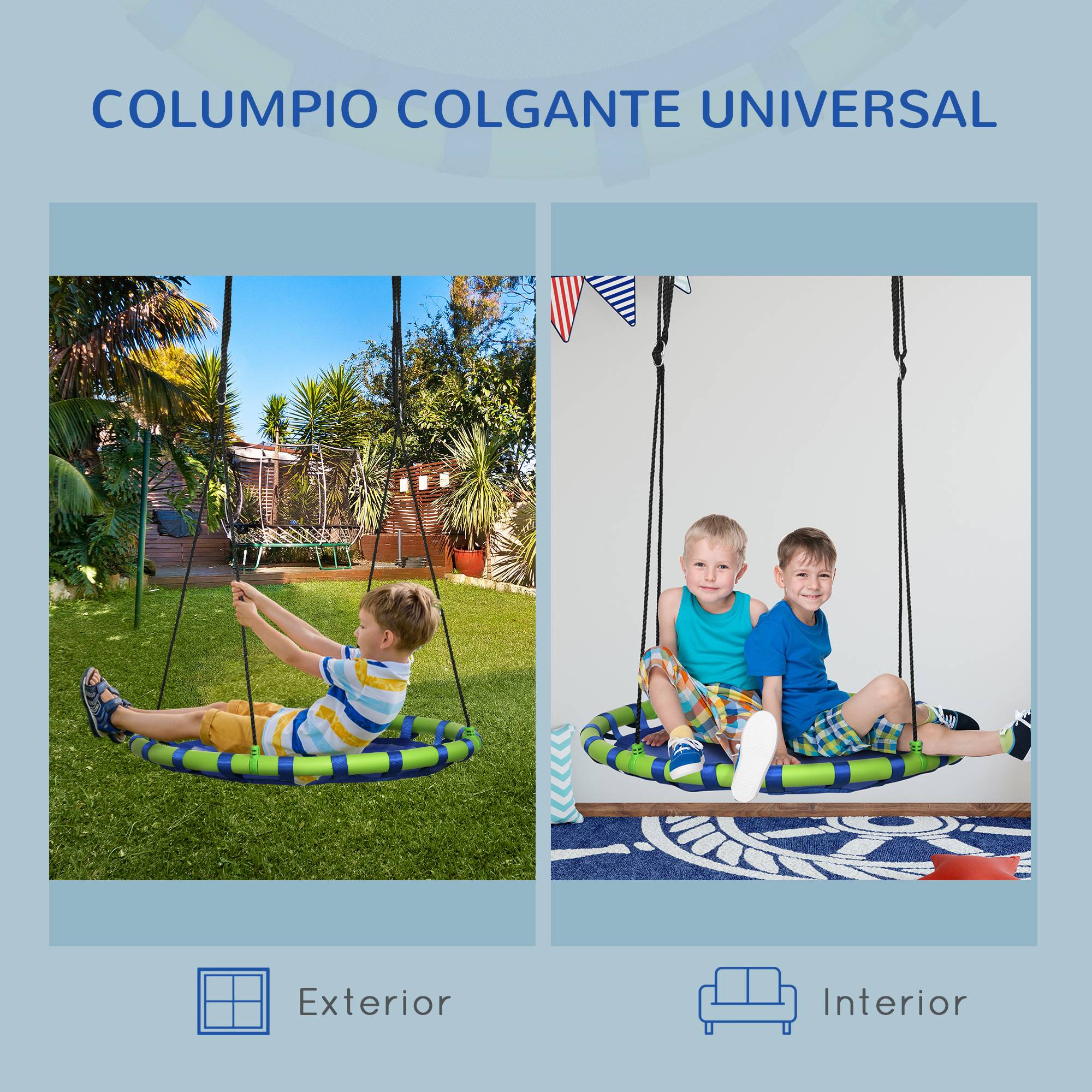 Balançoire nid bleu et vert hauteur ajustable Ø100 × 120–180 cm fixation arbre enfants dès 3 ans - Image 7