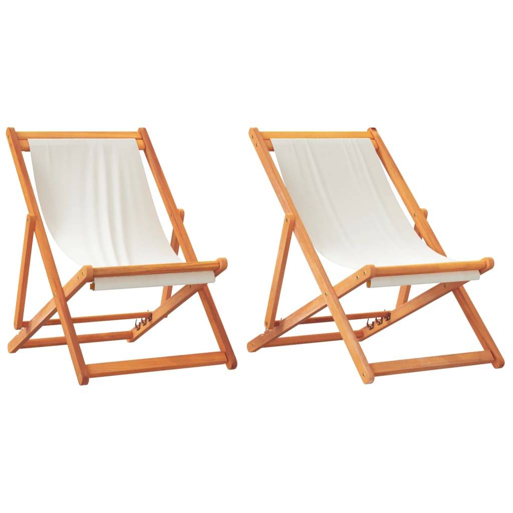 Maison Chic - lot de 2 Chaises de plage pliables - Bain de soleil - Transat blanc crème tissu HL271