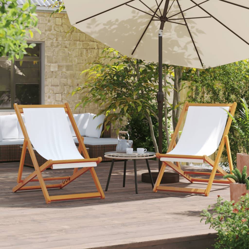 Maison Chic - lot de 2 Chaises de plage pliables - Bain de soleil - Transat blanc crème tissu HL271 - Image 2