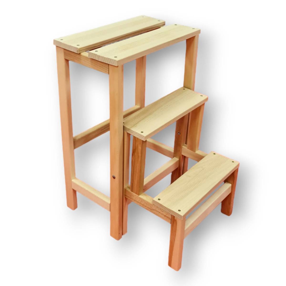 Escabeau Tabouret Marchepied 3 marches pliantes Bois massif 2en1 - Imagen 2