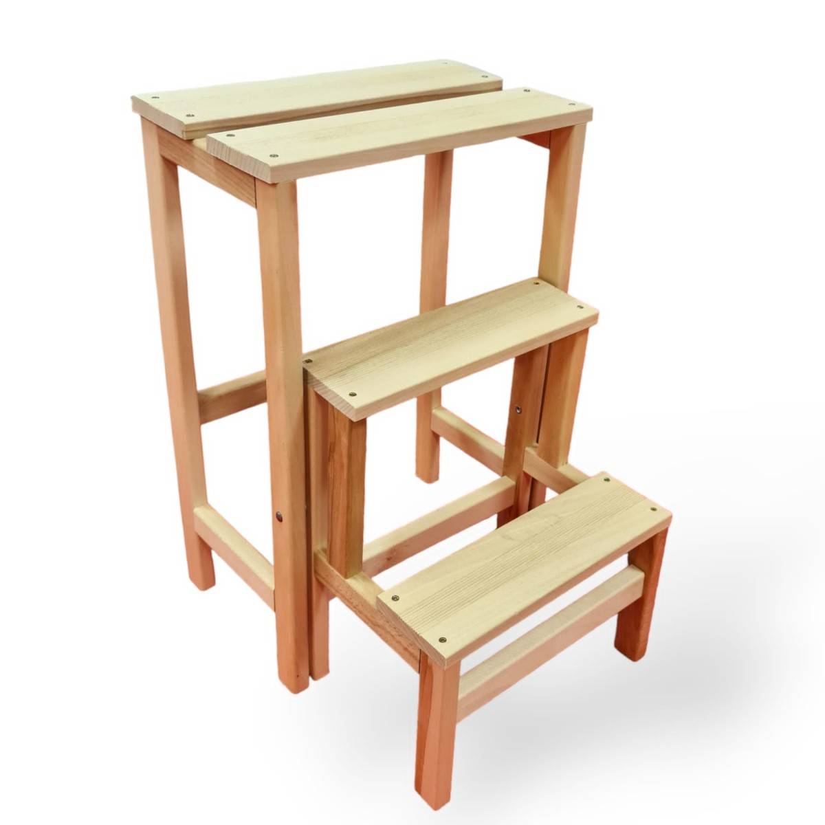 Escabeau Tabouret Marchepied 3 marches pliantes Bois massif 2en1 - Imagen 1