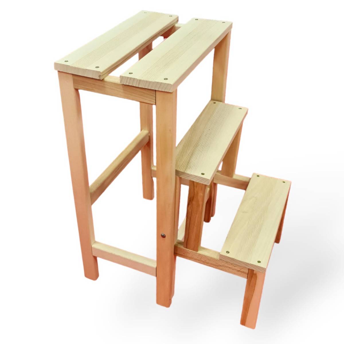 Escabeau Tabouret Marchepied 3 marches pliantes Bois massif 2en1 - Imagen 3