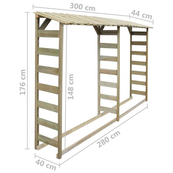 Double abri range-bûches en pin traité 300cm stockage bois de chauffage – ComfortXL Outdoor Living - Image 4