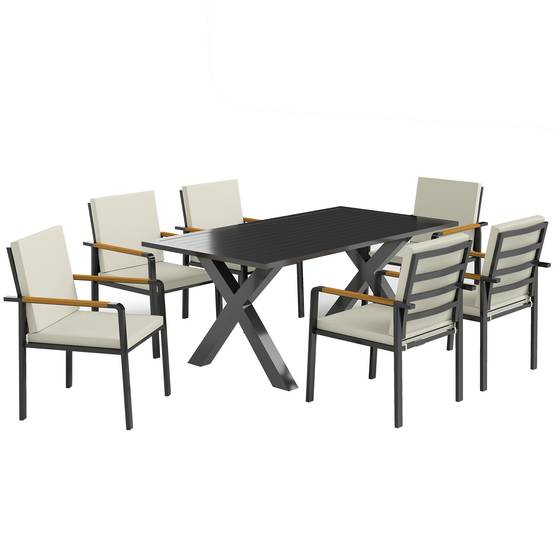 ComfortXL - Salon de jardin aluminium gris 7 pièces 6 places table 175 x 92 cm coussins confort terrasse repas extérieur - Image 10