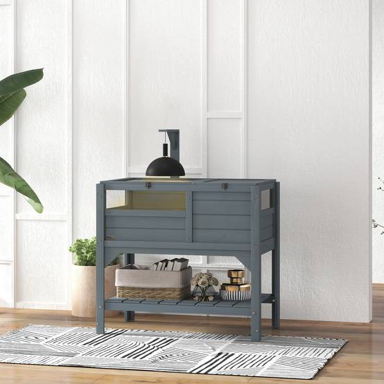 Maison enclos pour tortues sur pieds avec étagère de rangement en bois de sapin - dim. 103H x 84L x 51l cm - Image 3