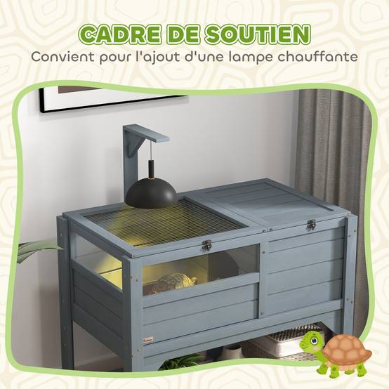 Maison enclos pour tortues sur pieds avec étagère de rangement en bois de sapin - dim. 103H x 84L x 51l cm - Image 7