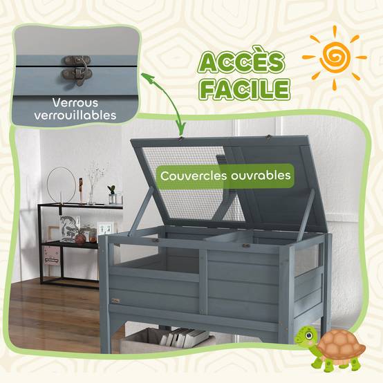 Maison enclos pour tortues sur pieds avec étagère de rangement en bois de sapin - dim. 103H x 84L x 51l cm - Image 8