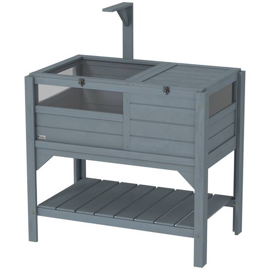 Maison enclos pour tortues sur pieds avec étagère de rangement en bois de sapin - dim. 103H x 84L x 51l cm - Image 2
