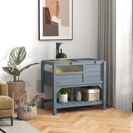 Maison enclos pour tortues sur pieds avec étagère de rangement en bois de sapin - dim. 103H x 84L x 51l cm - Image 4