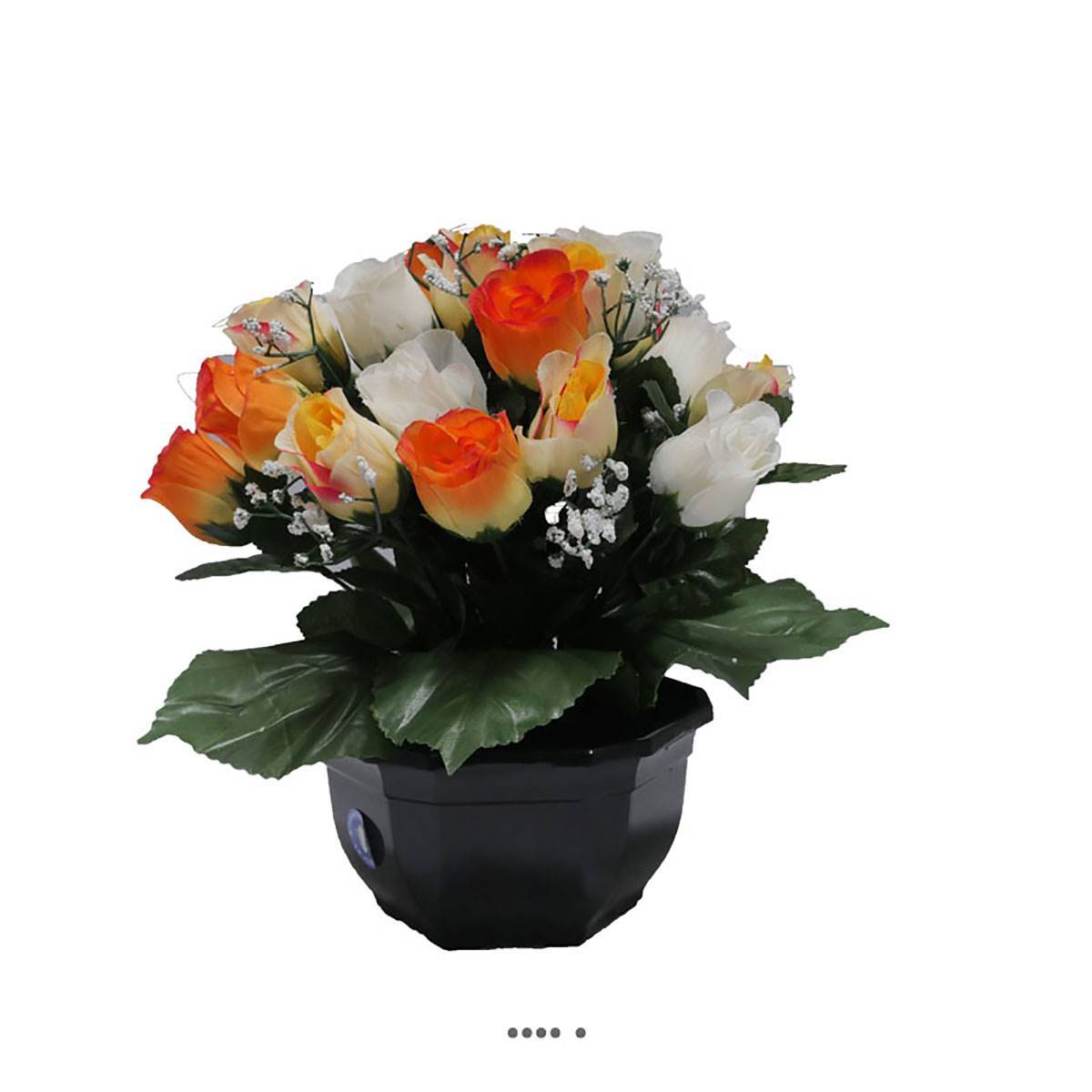 Artificielles - Composition fleurs artificielles cimetière pot boutons de roses D 30 cm Orange - couleur: Orange - Imagen 2
