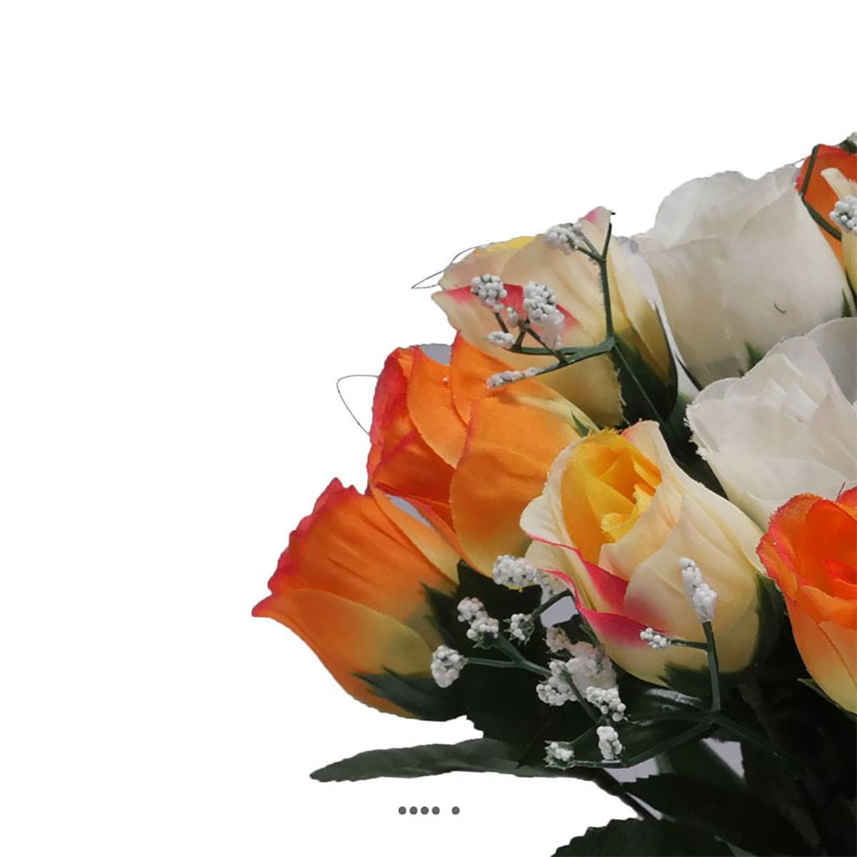 Artificielles - Composition fleurs artificielles cimetière pot boutons de roses D 30 cm Orange - couleur: Orange - Imagen 3
