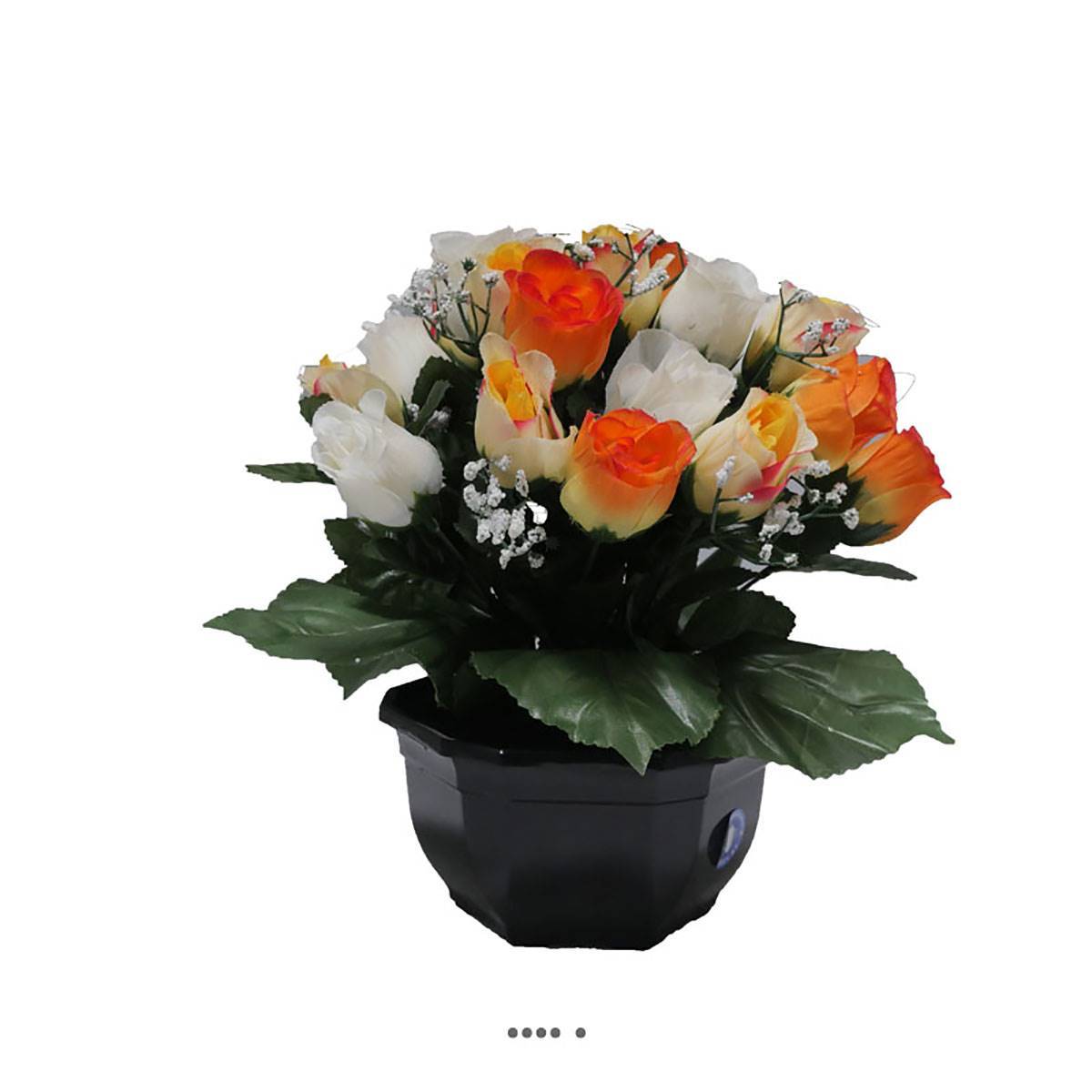 Artificielles - Composition fleurs artificielles cimetière pot boutons de roses D 30 cm Orange - couleur: Orange - Imagen 1
