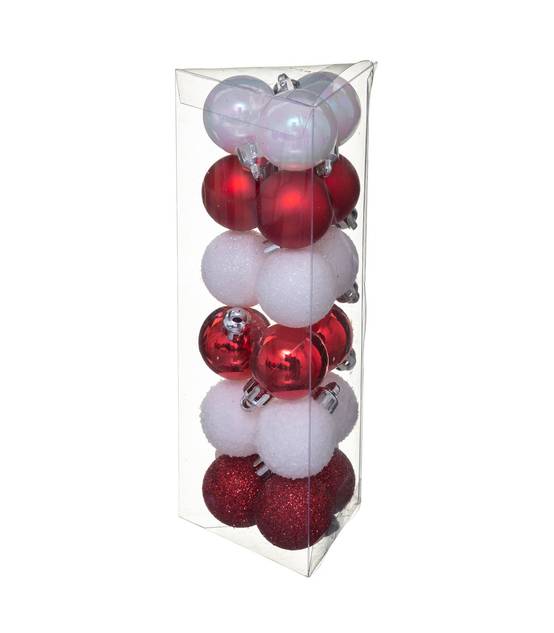 Déco de sapin Lot de 18 Boules de Noël D 3 cm - Blanc et Rouge