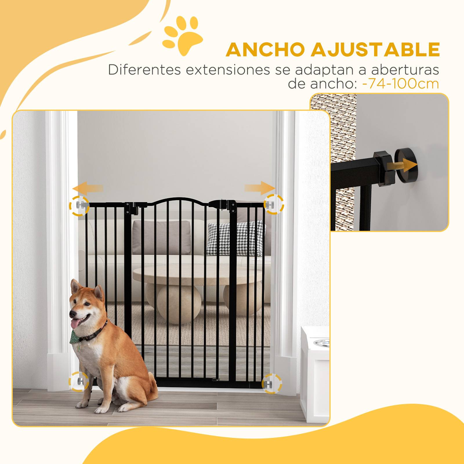 Barrière pour chien à largeur réglable de 76 à 104 cm, barrière de sécurité avec 2 extensions, noire - Image 9