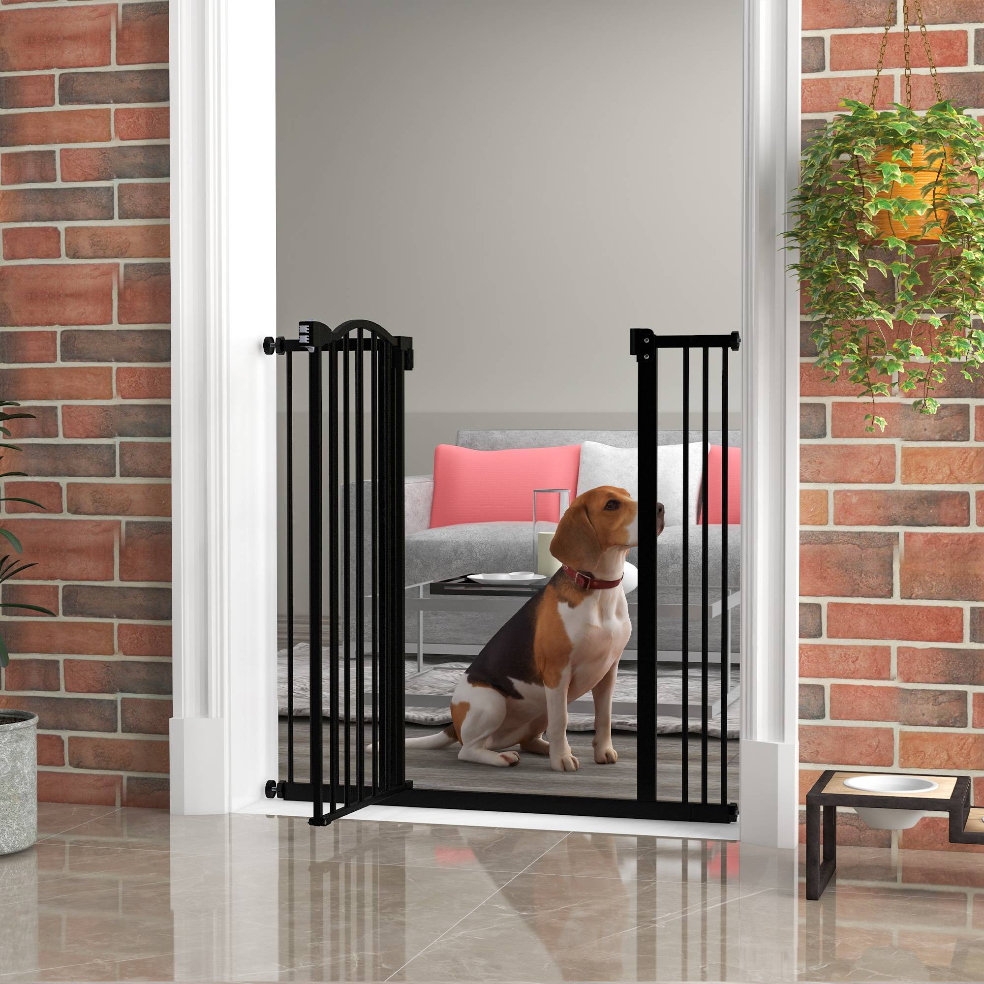Barrière pour chien à largeur réglable de 76 à 104 cm, barrière de sécurité avec 2 extensions, noire - Image 4