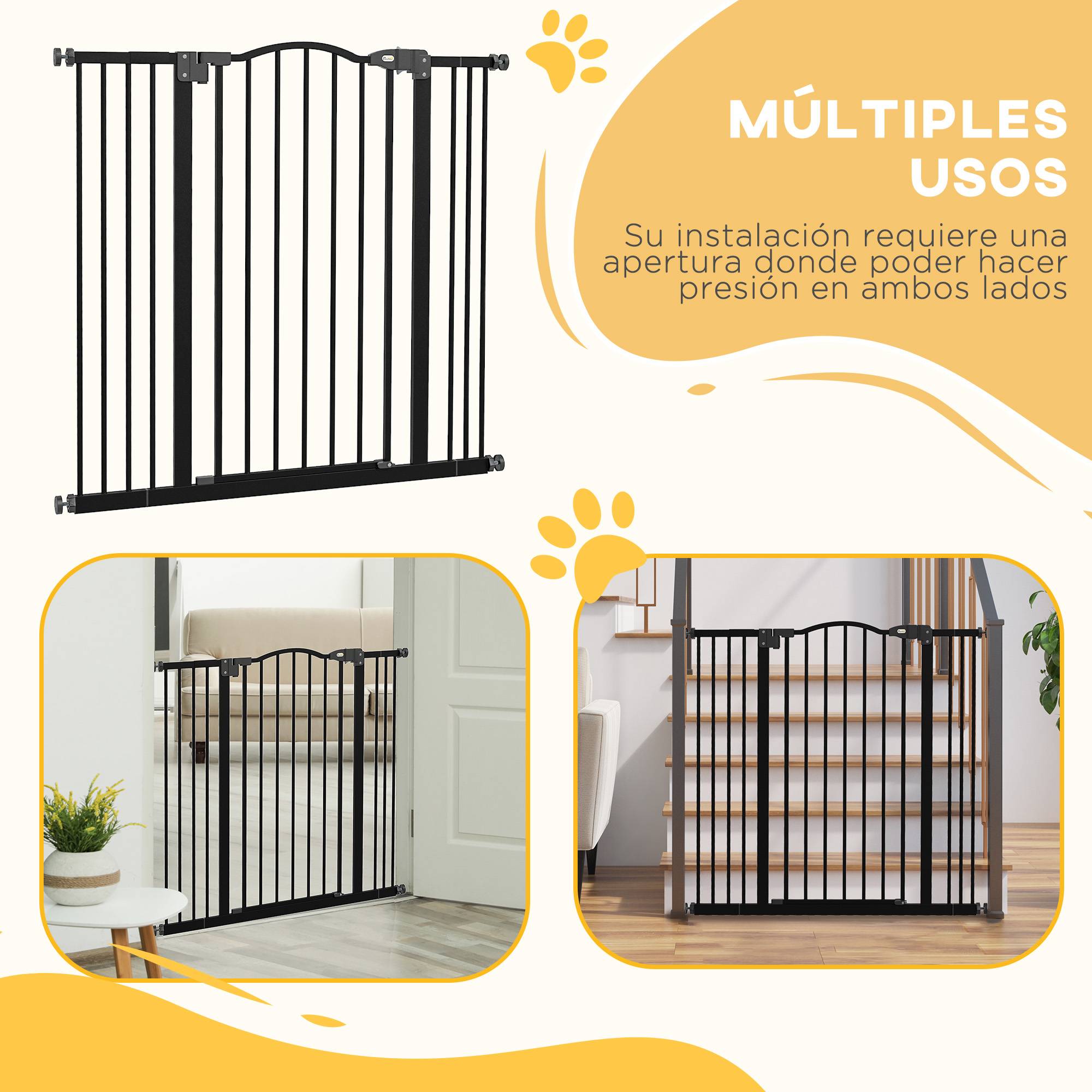 Barrière pour chien à largeur réglable de 76 à 104 cm, barrière de sécurité avec 2 extensions, noire - Image 8