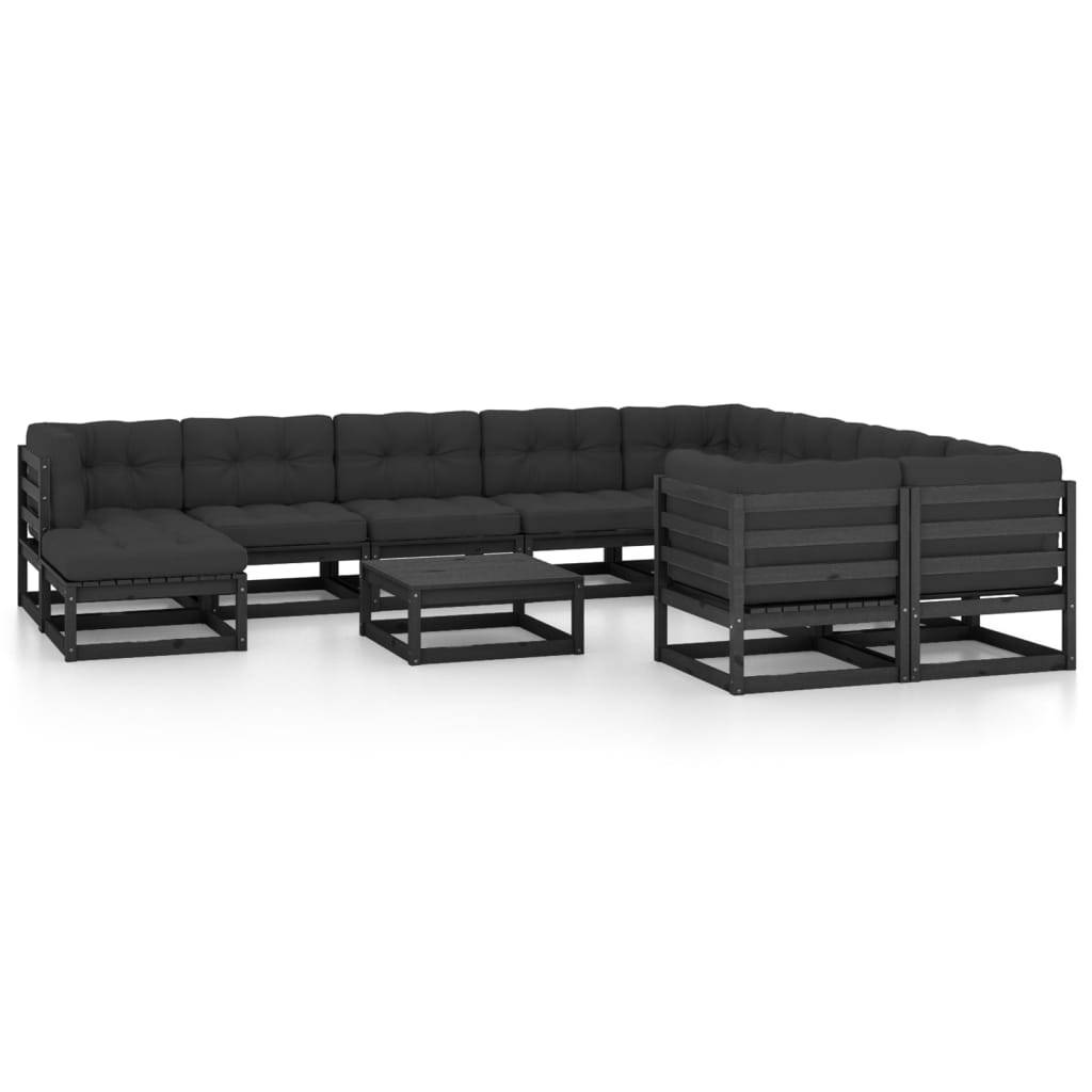 Helloshop26 - Salon de jardin meuble d'extérieur ensemble de mobilier 11 pièces avec coussins noir bois de pin massif - Imagen 1