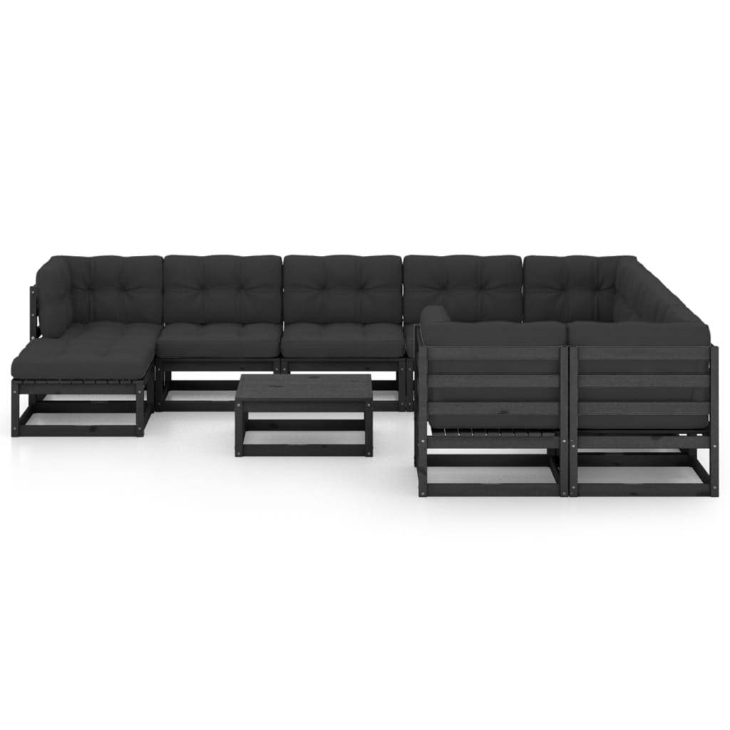 Helloshop26 - Salon de jardin meuble d'extérieur ensemble de mobilier 11 pièces avec coussins noir bois de pin massif - Imagen 2