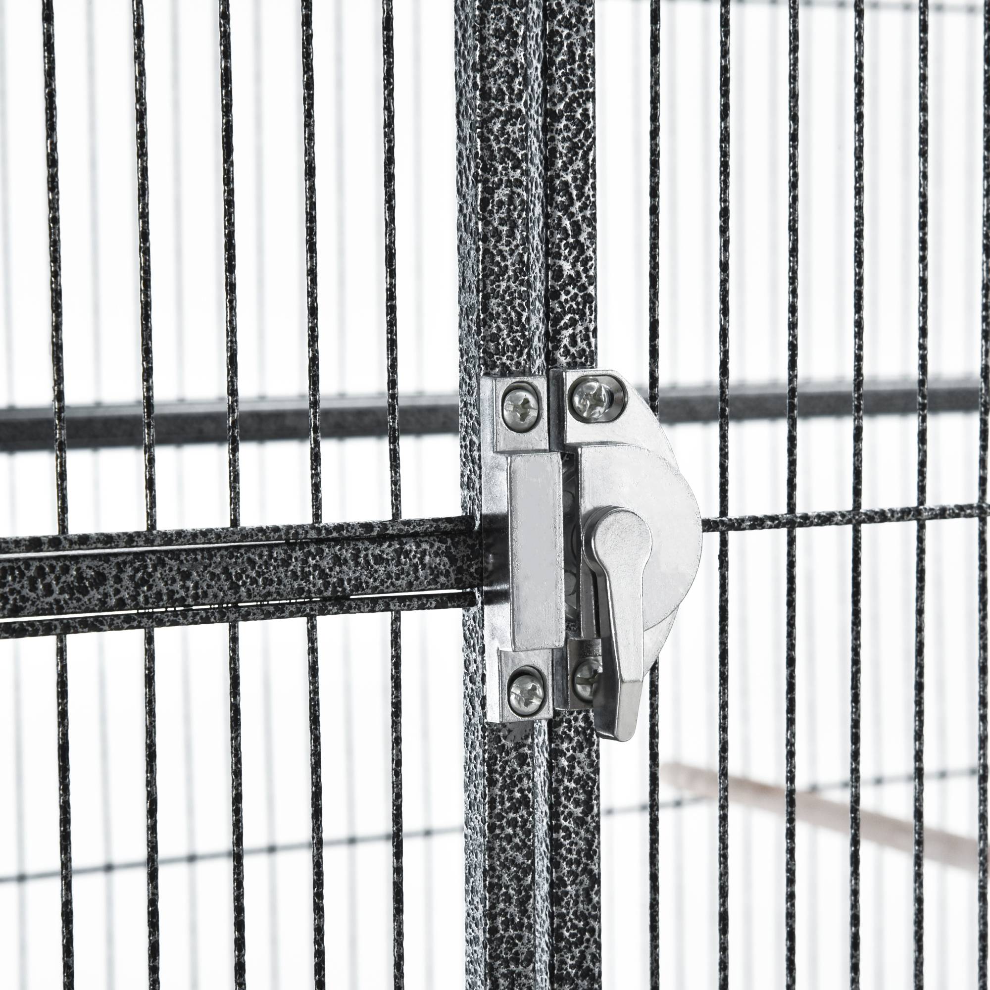 Pawhut - PawHut Cage à Oiseaux Portable avec 4 Mangeoires et 4 Perchoirs Pratique 81 x 48 x 163 cm Noir et Gris - Imagen 6