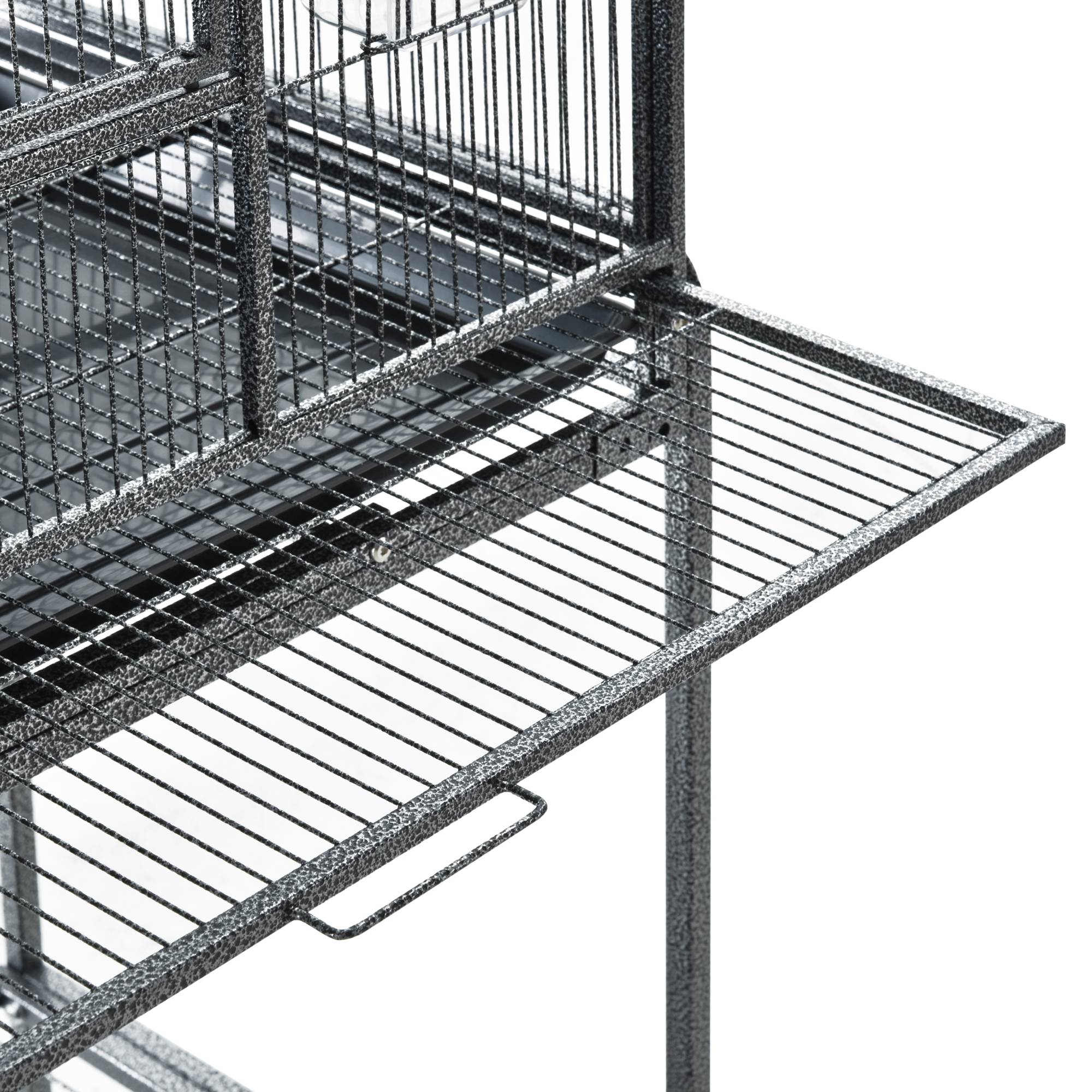 Pawhut - PawHut Cage à Oiseaux Portable avec 4 Mangeoires et 4 Perchoirs Pratique 81 x 48 x 163 cm Noir et Gris - Imagen 7
