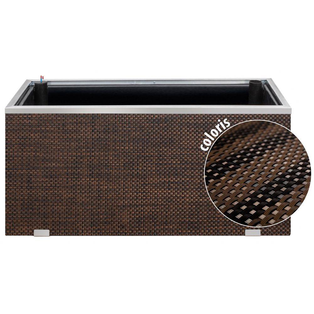 Rattan Art - Jardinière en résine tressée avec réserve d'eau et cadre en aluminium 95 x 39 x 43 cm Marron et noir - Imagen 2