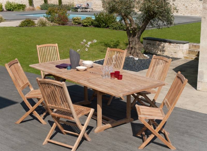 Macabane - FUN - Table de jardin 10 pers. - rect. Ext. 180/240 en bois Teck - Imagen 2