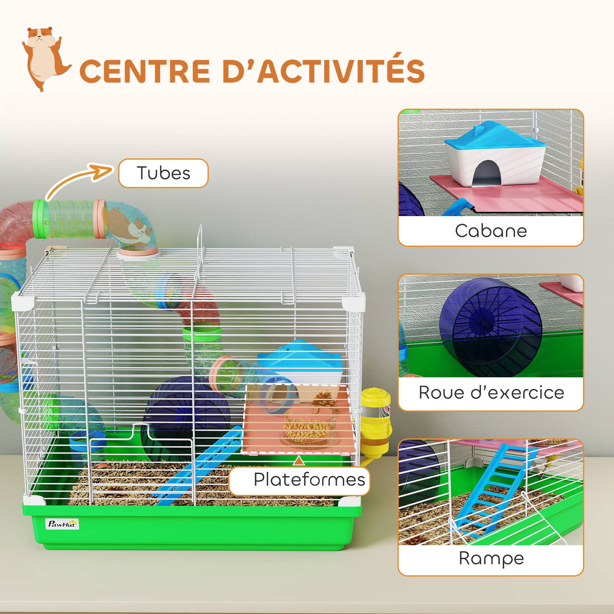 Cage pour rongeur métal et plastique vert 46 x 30 x 37 cm - PANGIVO - Image 6