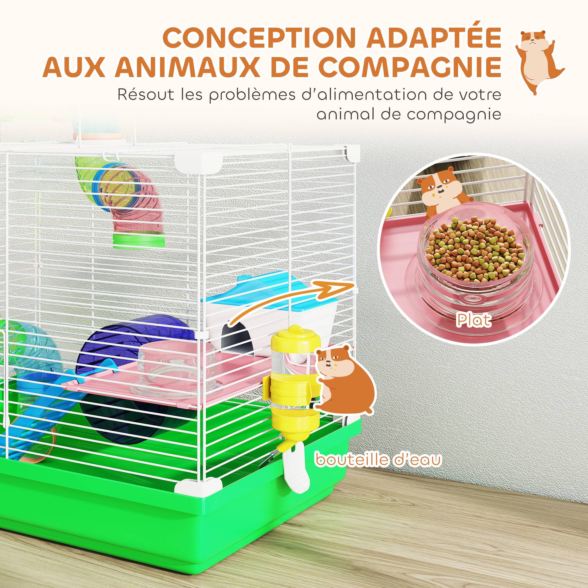 Cage pour rongeur métal et plastique vert 46 x 30 x 37 cm - PANGIVO - Image 7
