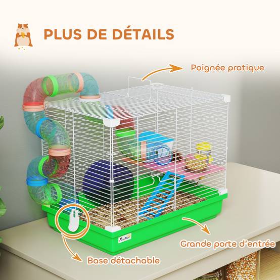 Cage pour rongeur métal et plastique vert 46 x 30 x 37 cm - PANGIVO - Image 8