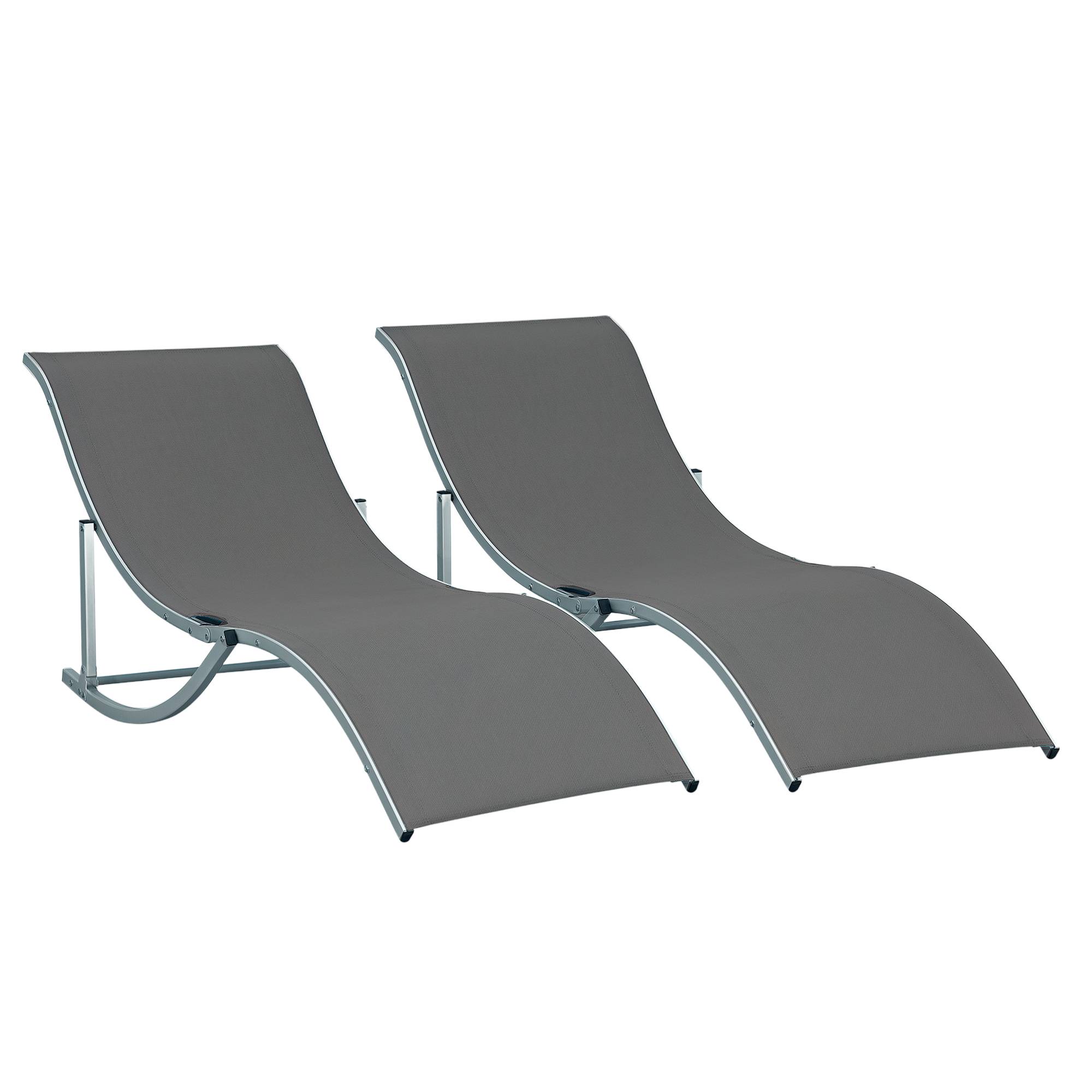 Sans Marque - Lot de 2 bains de soleil pliables, chaise longue jardin extérieur en aluminium et textilène anthracite - Image 1