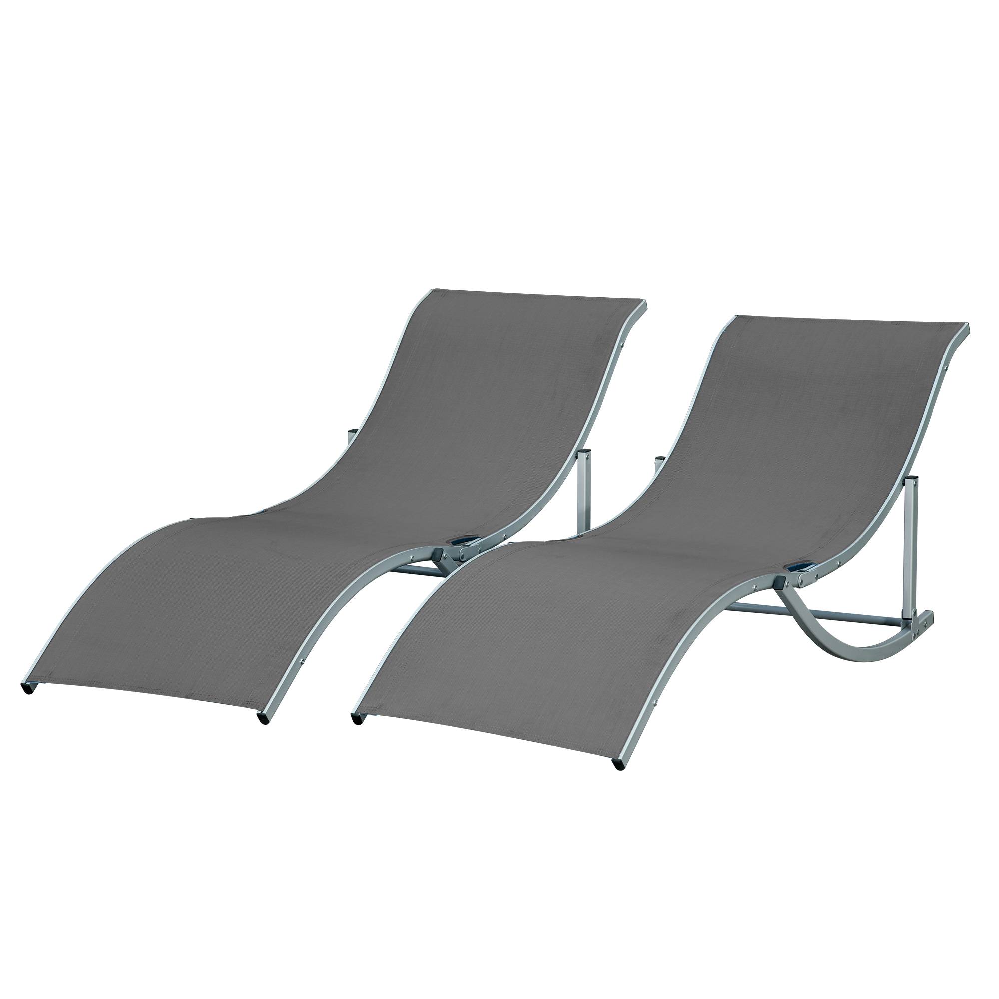 Sans Marque - Lot de 2 bains de soleil pliables, chaise longue jardin extérieur en aluminium et textilène anthracite - Image 2