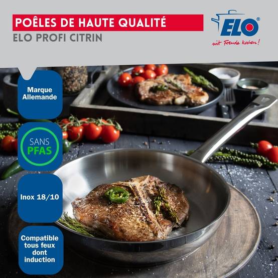 Ensemble de 3 Poêles de cuisson 24, 28 et 32 cm et 1 faitout 14 cm Elo Profi Citrin - Image 5