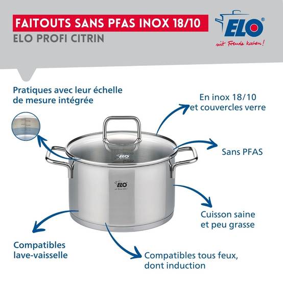 Ensemble de 3 Poêles de cuisson 24, 28 et 32 cm et 1 faitout 14 cm Elo Profi Citrin - Image 3
