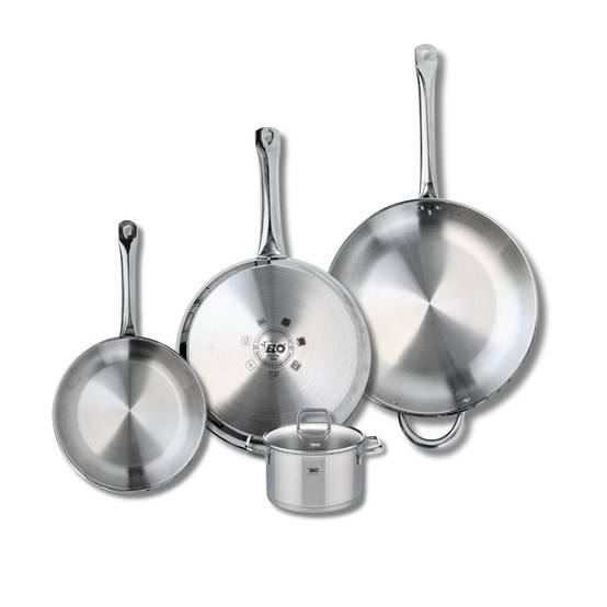 Ensemble de 3 Poêles de cuisson 24, 28 et 32 cm et 1 faitout 14 cm Elo Profi Citrin - Image 1