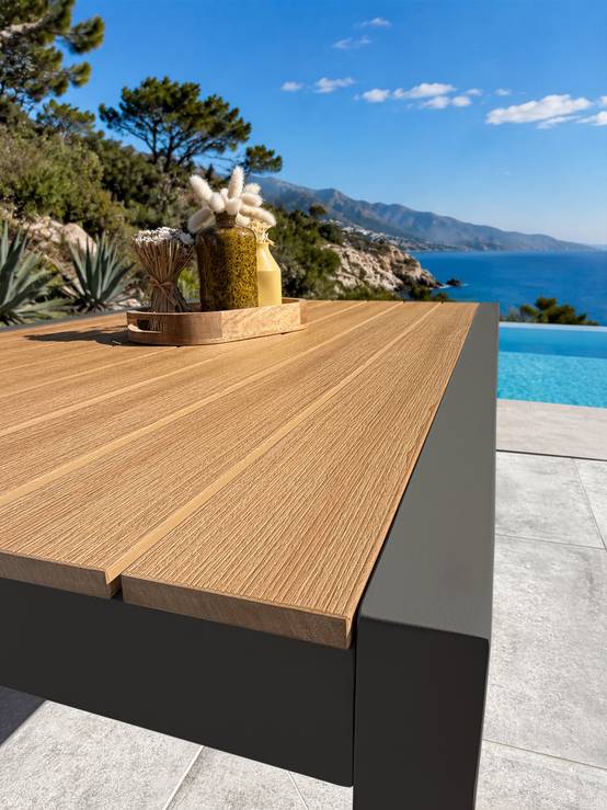 Dcb Garden - Table de jardin 4 places en alu plateau polywood aspect bois - Gris anthracite - TONGA - Image 7