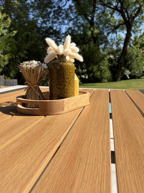 Dcb Garden - Table de jardin 4 places en alu plateau polywood aspect bois - Gris anthracite - TONGA - Image 5