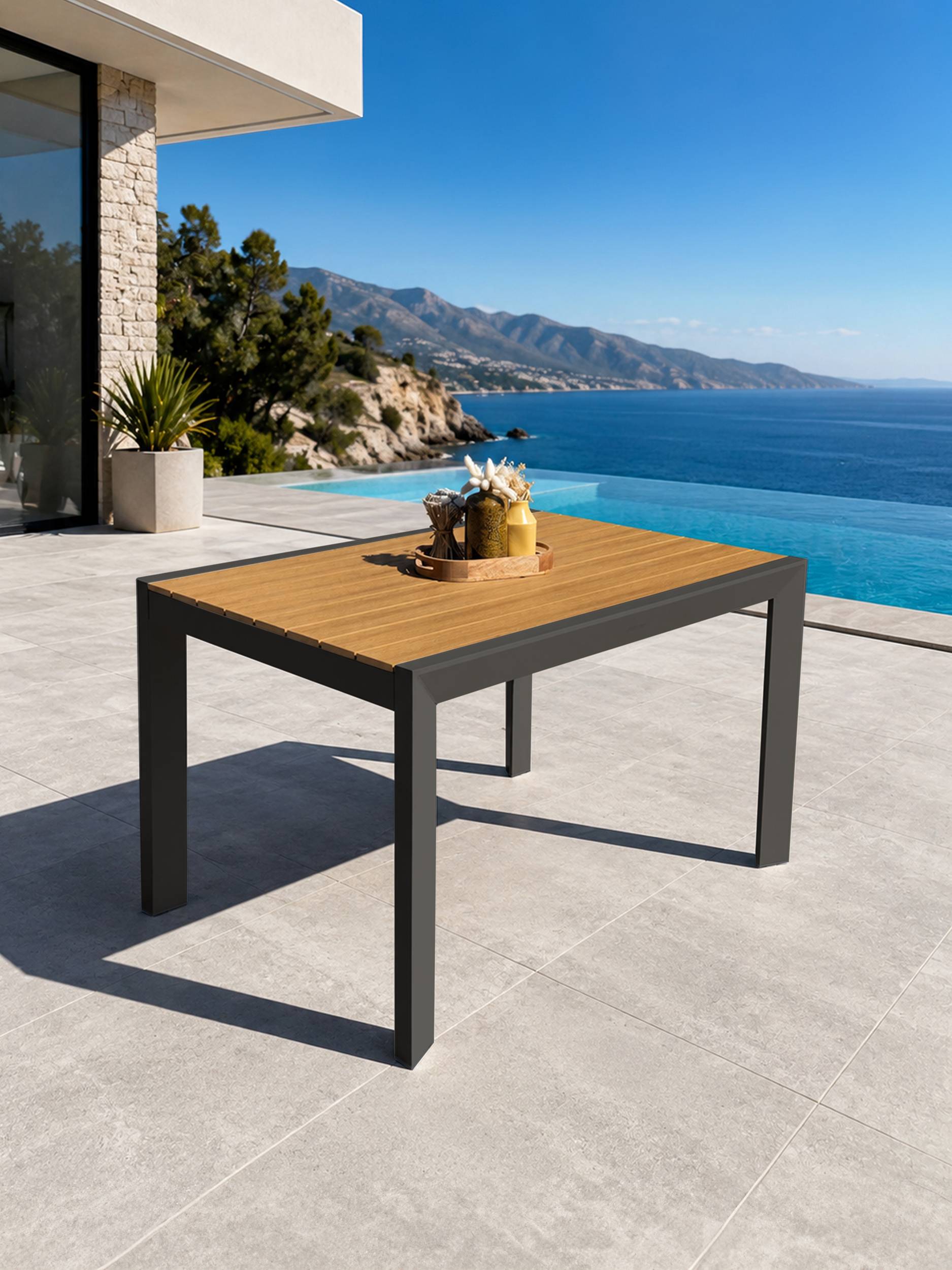 Dcb Garden - Table de jardin 4 places en alu plateau polywood aspect bois - Gris anthracite - TONGA - Image 1