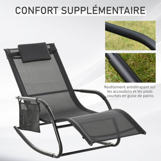 Chaise longue à bascule métal 150 x 62 x 88 cm - PANGIVO - Image 9
