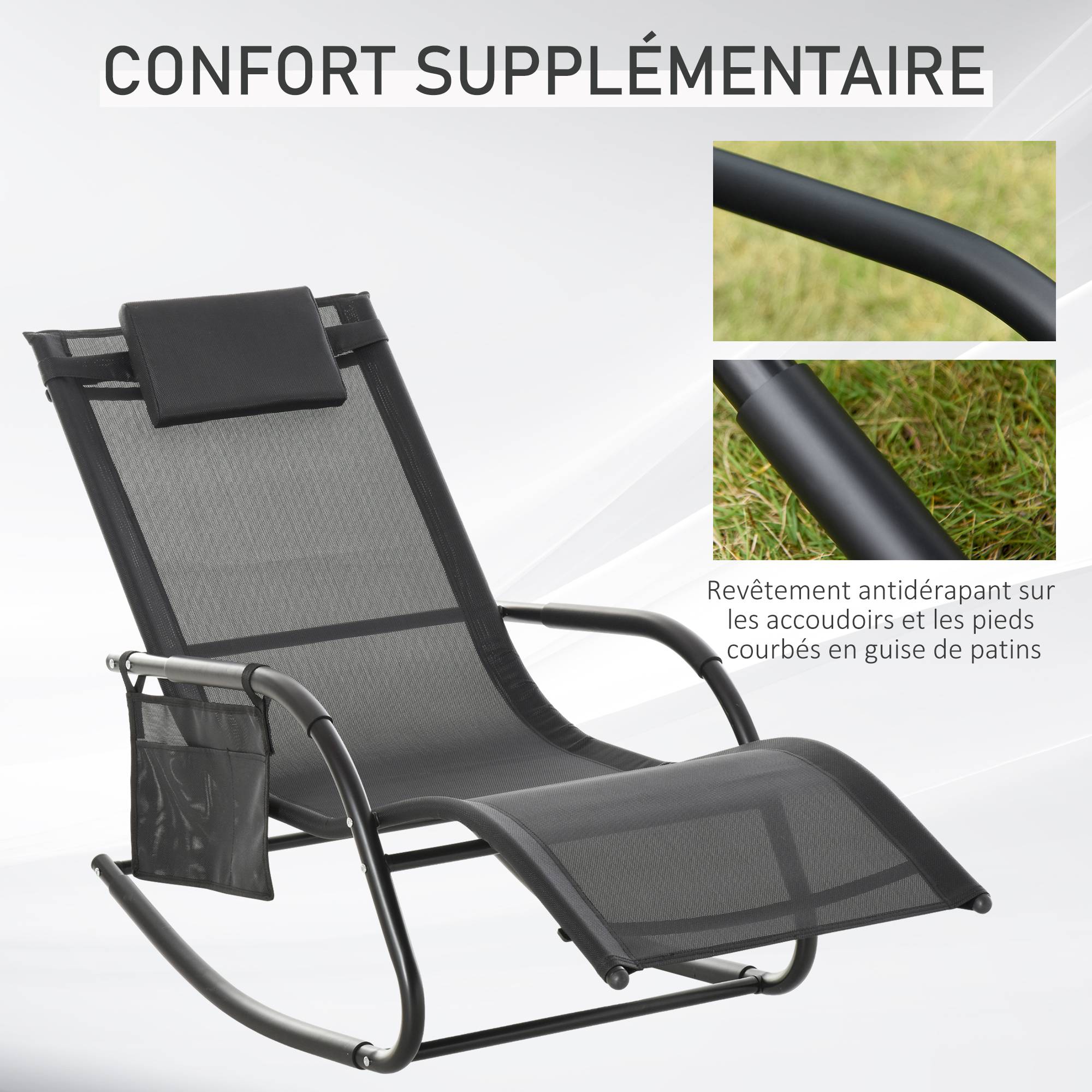 Chaise longue à bascule métal 150 x 62 x 88 cm - PANGIVO - Image 9